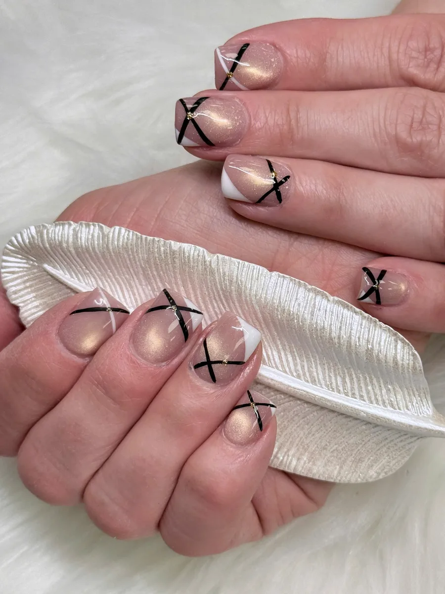 Minimal black line French nail art