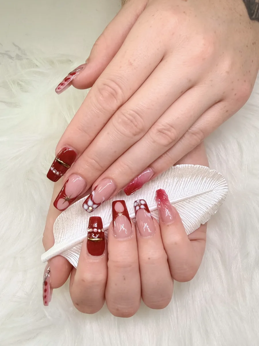 Red and blush statement manicure